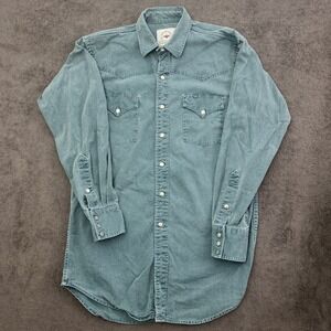 vintage 90s Mid-West Garment Western shirt mens size medium Long Pear Snap